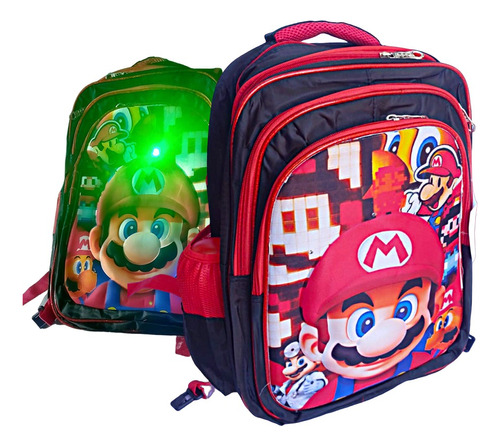 Morral Maleta Escolar Niños Con Luces Grande Sonic Mario