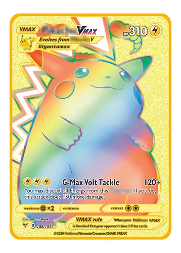 Carta De Metal Pokemon Colecionador Dourada Pikachu Vmax