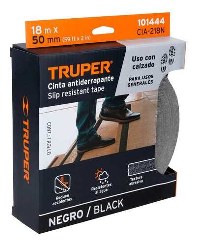  Cinta Antiderrapante Negra Rollo 18m X 2 Truper 101444 Color Negro