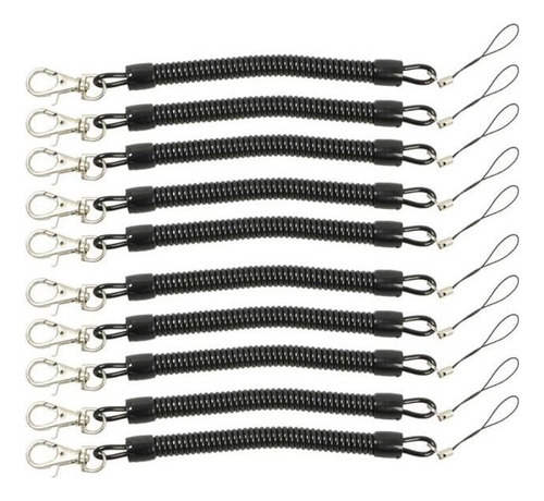 10 Piezas Negro Retráctil Cable Espiral Llavero Giratorio Lo