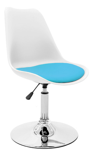 Silla Tulip Eames Para Escritorio Con Base Fija Newmo Blanca De Asiento Turquesa