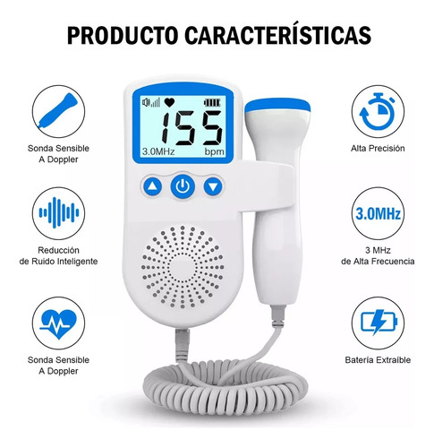 Monitor De Frecuencia Cardíaca Doppler Materno Fetal + Gel