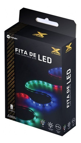 Fita De Led Vx Gaming Rgb Com Controlador Conexão Usb 60 Pon