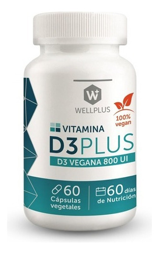 Vitamina D3 Plus Vegan / 60 Capsulas / Wellplus Sabor Neutro