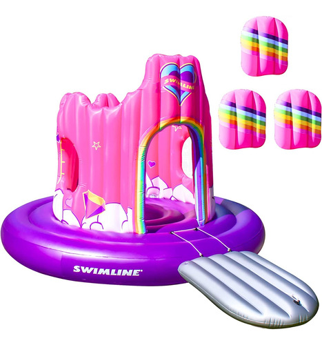 Isla Con Castillo Rainbow Unicornio Inflable Para Albercas