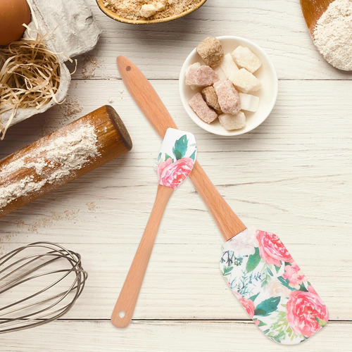 Espátula De Silicona Raspador De Masa Con Mango De Madera, P