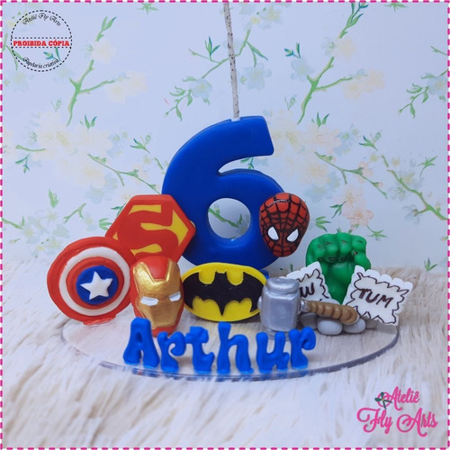 Imagem 4 de 4 de Vela Topo De Bolo Herois Em Biscuit Vela Decorada