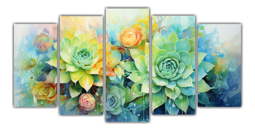 250x125cm Pintura Abstracta De Suculentas Verdes Flores