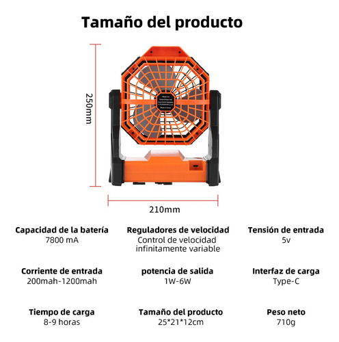 2 En 1 Ventilador De Camping Recargable Portátil Con Luz Led