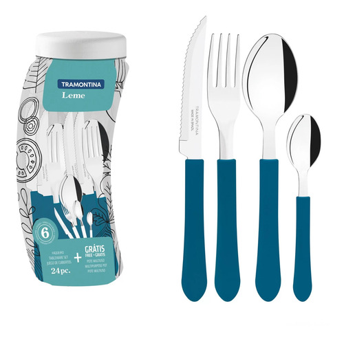 Imagen 5 de 7 de Cubiertos Tramontina Set Juego De 24 Acero Inox Leme Colores