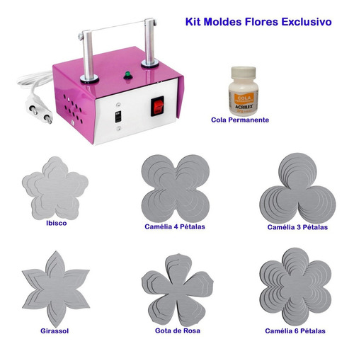 Máquina De Cortar Fita + Kit Flores Moldes Tops - K06