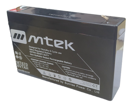 Batería Sellada Vrla Mtek Mt670 Ah 6v 7ah