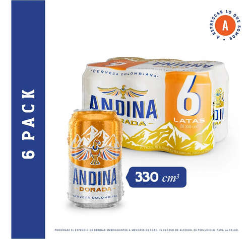 Cerveza Andina Dorada 6*355ml - mL a $8