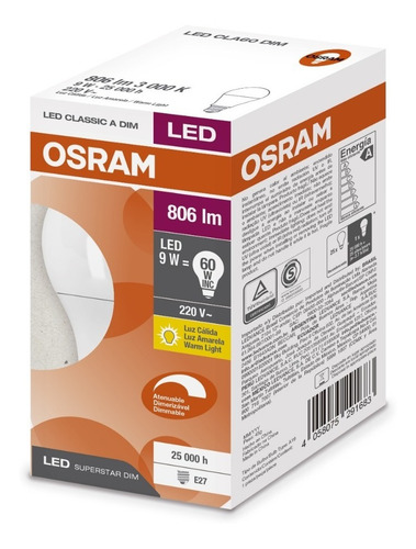 Lámpara Foco Led Osram 9w Cálida Dimerizable Pack X 5