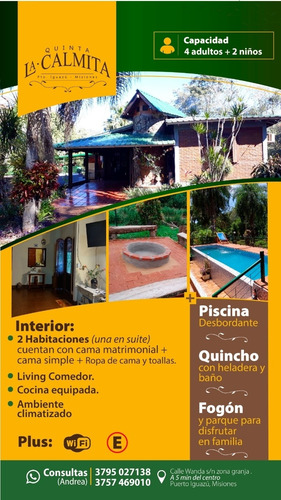 Imagen 3 de 30 de Alquilo Casa Quinta C/ Pileta Quincho Y Fogón En Cataratas