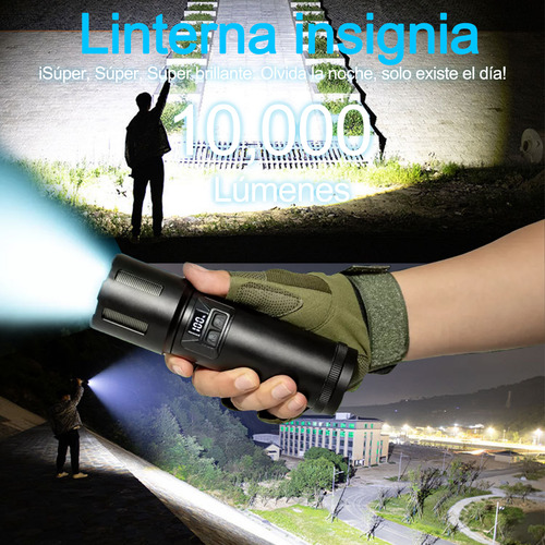 Linterna Led Táctica Militar Recargable De 10000 Lúmenes Allenamy OW-D000727A Linterna color Negro Luz Blanco Puede utilizarse como batería recargable