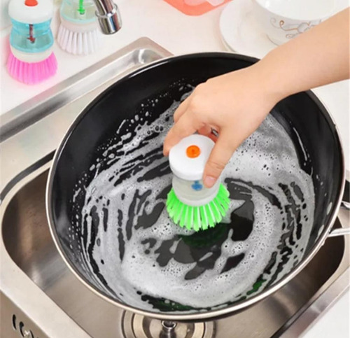 Cepillo Lava Platos Dispenser Jabón Detergente Para Cocina Azul