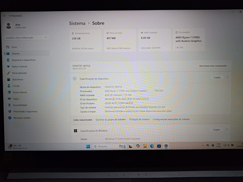 Notebook Acer Aspire A515 45 R760 Cinza (Usado)