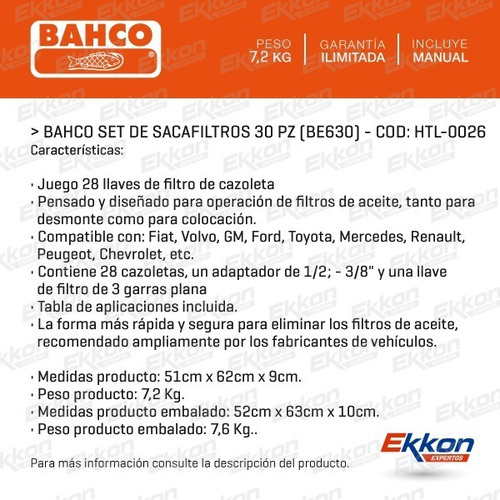 Imagen 2 de 10 de Set De Sacafiltros Bahco 30 Piezas
