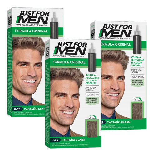 Just For Men Colorante En Shampoo Cubre Canas Pack 3un