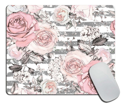 Alfombrilla De Mouse Rectangular Con Diseño De Flor Rosa Y.