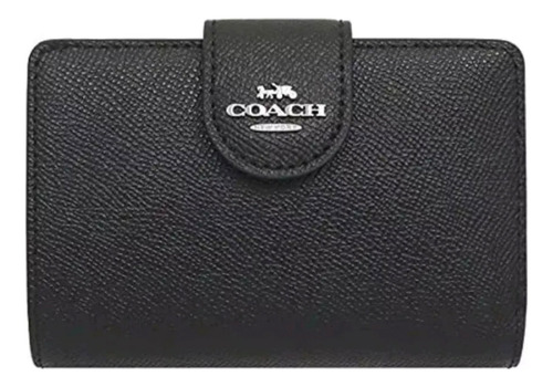 Billetera Coach C6390 Con Diseño Lisa Color Negro De Cuero Sintético - 6cm X 8cm X 4cm