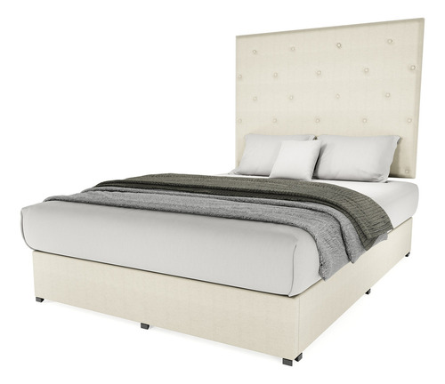 Recamara Cama Cabecera Quintana King Size Madera Tapiz Beige