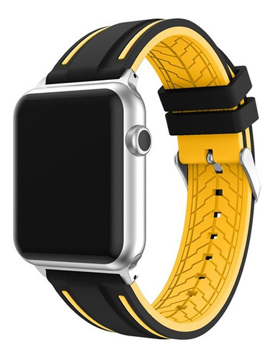 Extensible Silicon Ergo For Apple Watch 44/42/40/38mm S12345 Ancho De La Correa 44 Mm Color Negro/amarillo