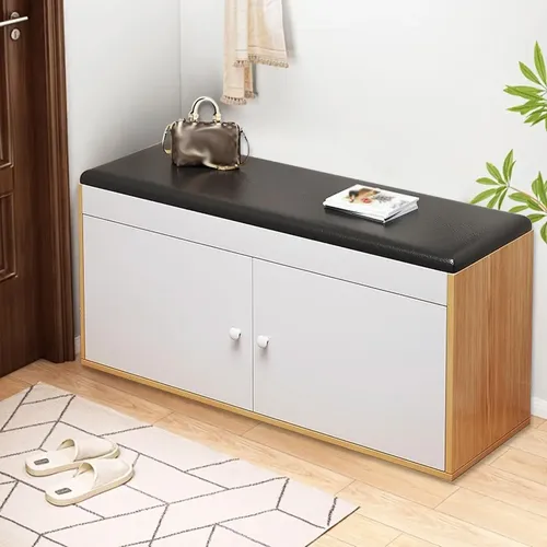 Banco Zapatero Con Cojín Extraíble Marooma - Madera, 100 Cm, Con Cajones Plegables Y Almacenamiento