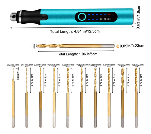 Mini Taladro Inalámbrico Recargable Con 10 Brocas Pequeñas Mini Bolígrafo Azul Frecuencia