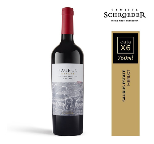 Vino Saurus Estate Merlot  Caja X6 Unidades