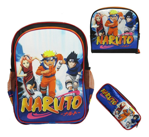Kit Escolar Infantil Mochila Costas Naruto Tamanho G