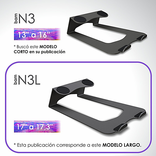Imagen 3 de 7 de Soporte Notebook Largo Bam N3l Mac-pc De 16a17,5 Premium!!!