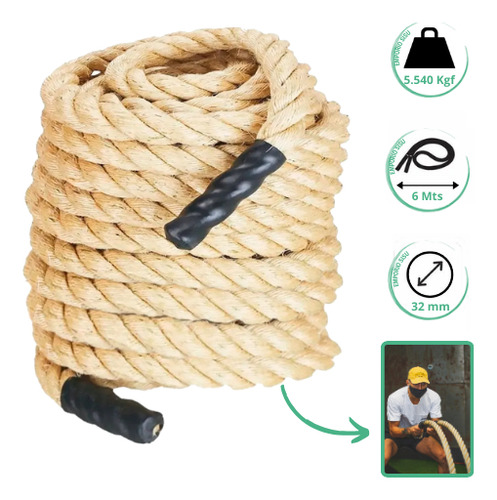 Corda Naval Sisal 32mm 6 Mt Exercicio Funcional E Rope Climb