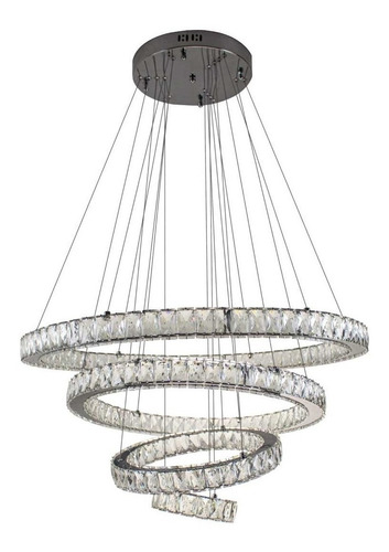 Lustre Anel Cristal Led 77w Pé Direito Duplo Dcd00723 St2106 Cor Cromado e Cristais Transparentes 110V/220V