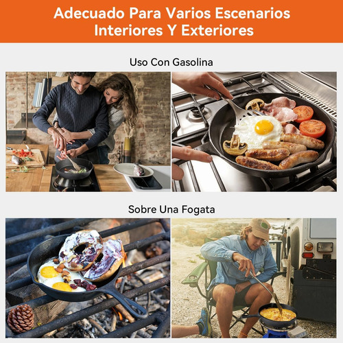 4pz Juego De Sartenes De Hierro Fundido Antiadherente Color Negro