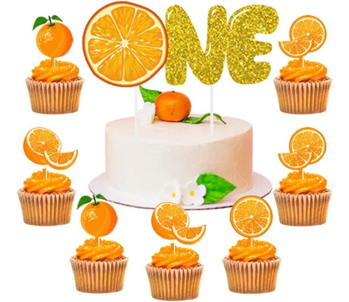 Tangerine One Cake Topper And 24 Pack Orange Citrus Cupcake