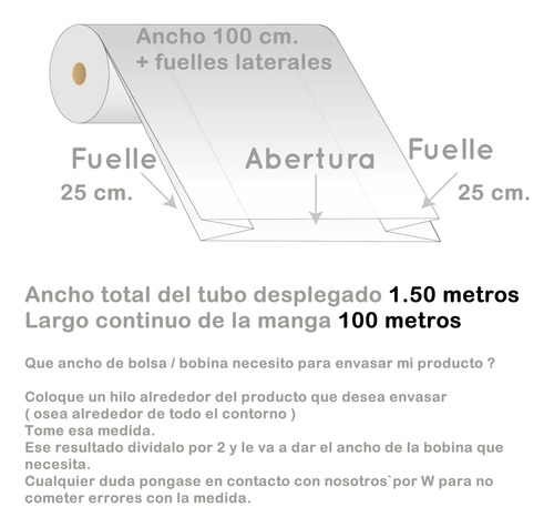 Bolsa Tubo 150 Cm Polietileno 50 Micrones Bobina X 100 M