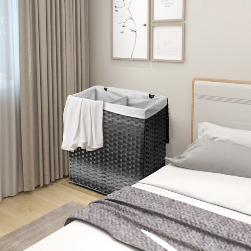 Mu:4life Cesto De Lavandería Rattán 110 L Con Tapa Y Bolsa Color Gris