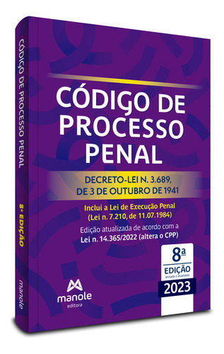 Libro Codigo De Processo Penal 08ed 23 De Editora Manole Ma