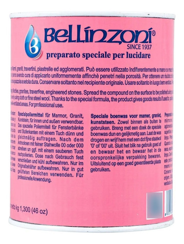 Cera Bellinzoni Lata Rosa P/ Polimento Mármore Granito 1,3kg