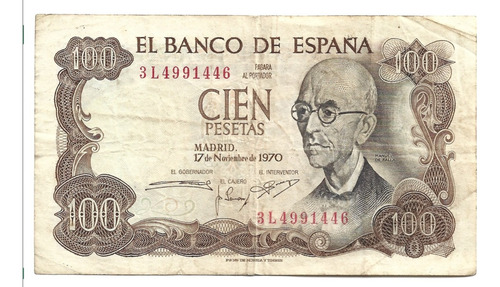 Billete De España 100 Pesetas 1970