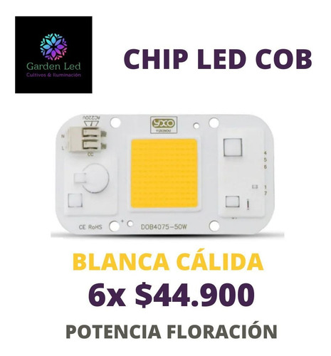 Pack 6 Chip Led Cob Luz Blanca Cálida (3500k) 50w 220v