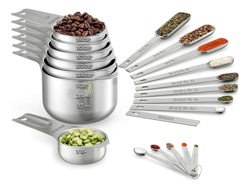 Juego De 21 Tazas Medidoras Y Cucharas Incluye 7 Tazas Med