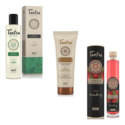  Kit 3 Óleos De Massagem Tantra Argan Yoni Lingam E Morango