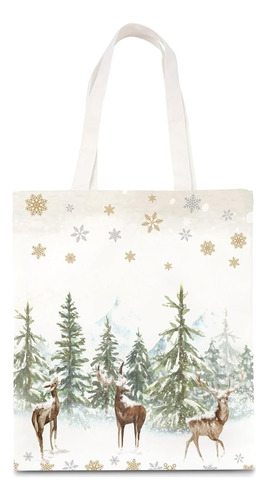 Bolsas Lona Navidad Con Acuarela Arbol Navidad Reno Copo Nie