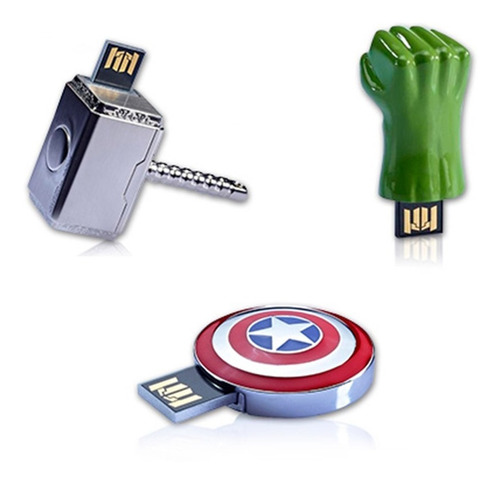 Combo Set X 3 Memorias Usb Hulk, Thor, Capitán, América