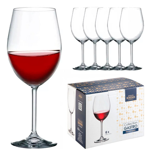 Jogo 6 Taças Cristal Bohemia Vinho Tinto 580ml