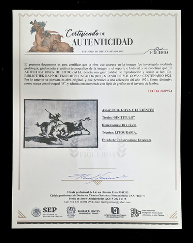 Litografia/grabado 116 Francisco Goya Lucientes Certificada (Usado)