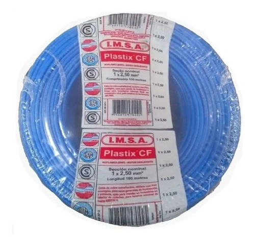 Cable Unipolar 2,5 Rollo 100 Metros Celeste Imsa Plastix Cf 